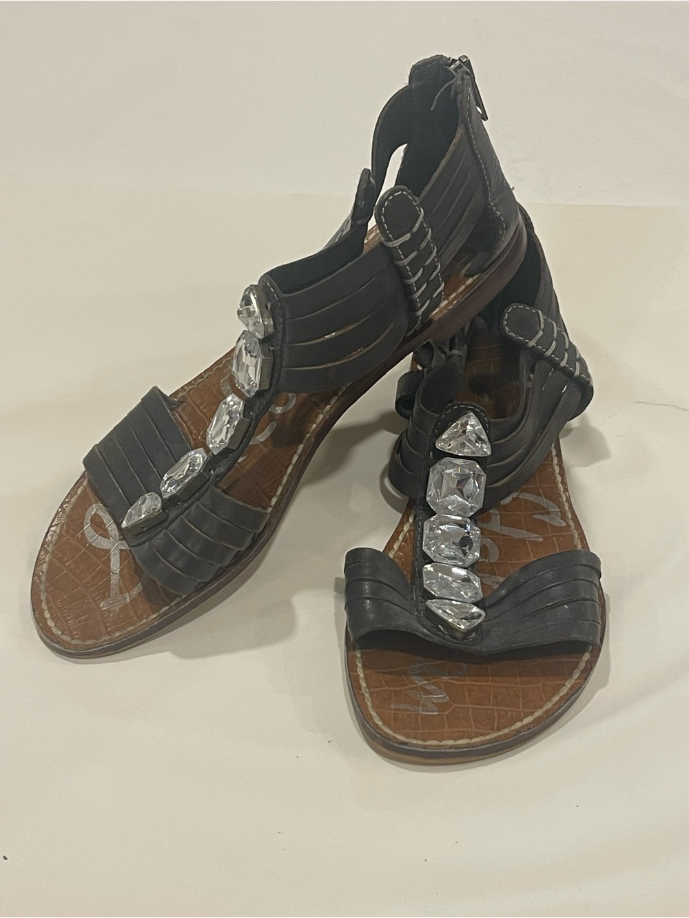 Sam Edelman Jeweled Gladiator Sandals Charcoal Grey Galina